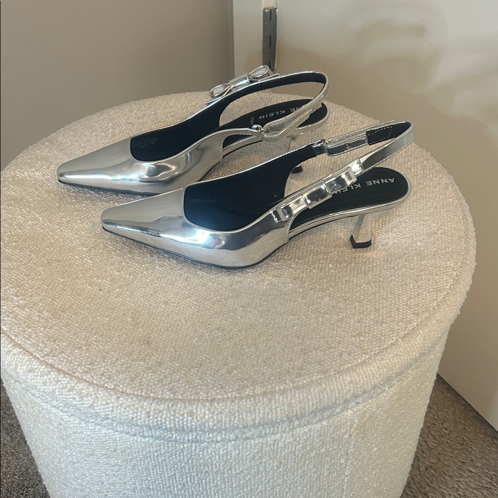 Anne Klein Metallic Silver Slingback Heels